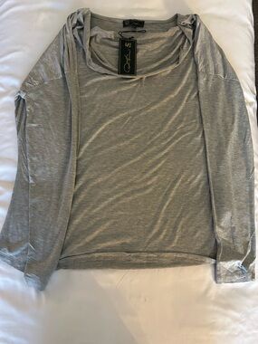 DG2 Light Grey Long-Sleeve Shirt With Cow Neck Collar.